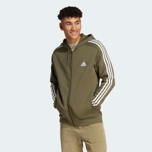 Толстовка adidas Essentials Fleece 3-Stripes Full-Zip, размер M, зеленый
