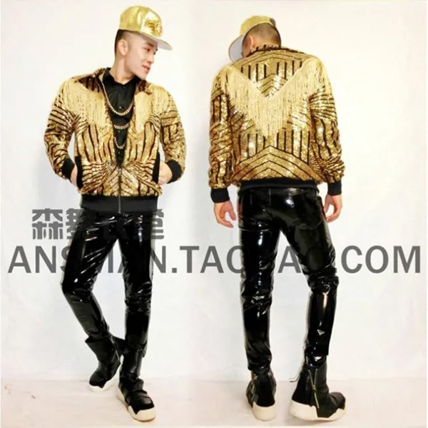 Модный новый продукт ночной клуб бар DJ Бейсбол геометрические кисточки золотая куртка Лидер продаж мужская повседневная одежда для выступлений