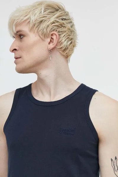 Хлопковая майка Superdry, темно-синий