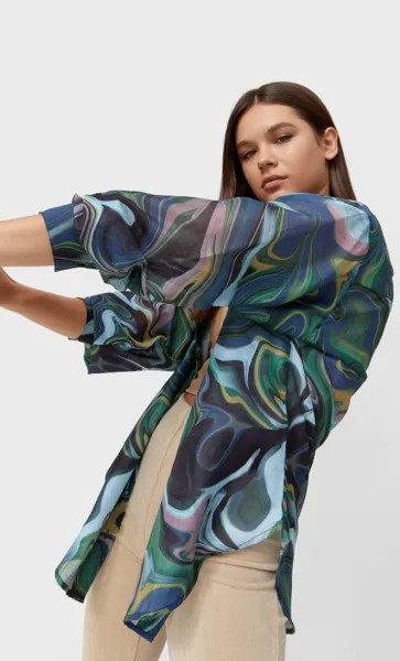 Stradivarius Рубашка Свободного Кроя Морской Синий S