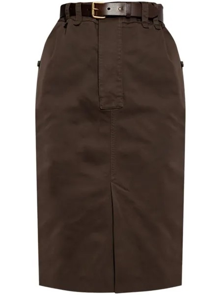 Saint Laurent belted high-waisted skirt, коричневый