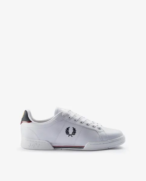 Кожаные кроссовки унисекс с белыми шнурками и логотипом сбоку Fred Perry, белый