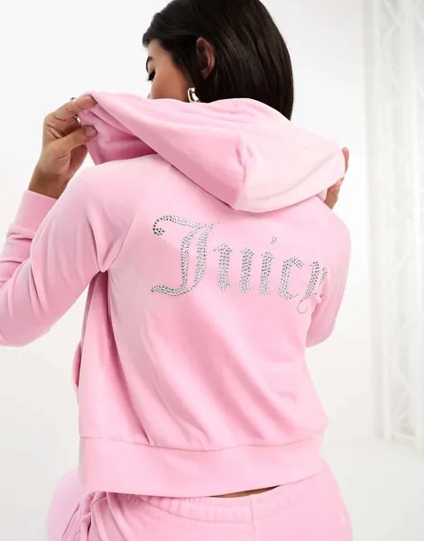 Розовое велюровое худи на молнии Juicy Couture