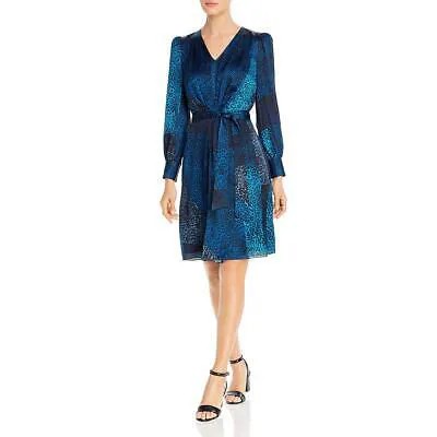 Женское синее шелковое коктейльное платье Elie Tahari Leah с леопардовым принтом BHFO 5562