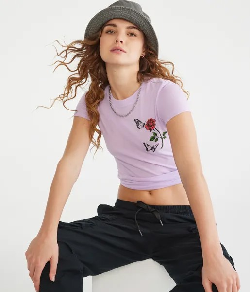 Футболка с рисунком Rose & Butterfly Aeropostale, фиолетовый