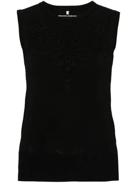 Ermanno Scervino топ тонкой вязки с английской вышивкой, черный