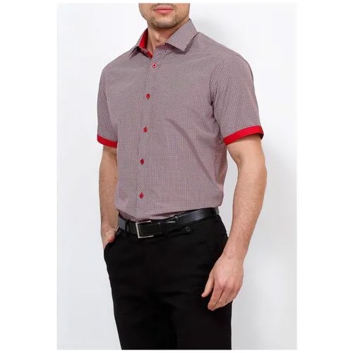 Рубашка мужская короткий рукав CASINO c164/0/1242/CZR/1*, Полуприталенный силуэт / Regular fit, цвет Красный, рост 174-184, размер ворота 40
