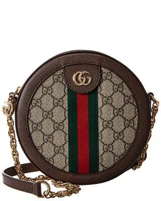 Женские сумки через плечо Gucci Ophidia Mini Round Gg Supreme из ткани и кожи коричневого цвета