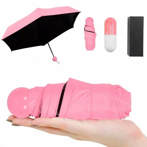 Мини-зонт полуавтомат, 2 сложения, 6 спиц, система «антиветер», чехол в комплекте, для женщин, розовый