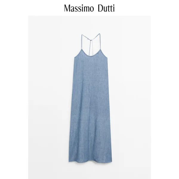 Платье женское Massimo Dutti 2024 длинное, голубой