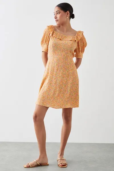Желтое мини-платье с рюшами и вырезом в стиле Ditsy Dorothy Perkins, желтый