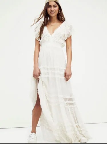 BHLDN Sage Free People Waterlily Люрекс металлизированное свадебное платье со вставкой крючком XL