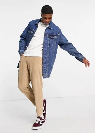 Удлиненная джинсовая куртка в стиле 70-х выбеленного голубого цвета ASOS DESIGN-Голубой