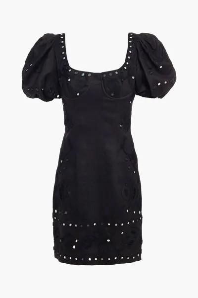Украшенное платье мини из рами со сборками DUNDAS, черный