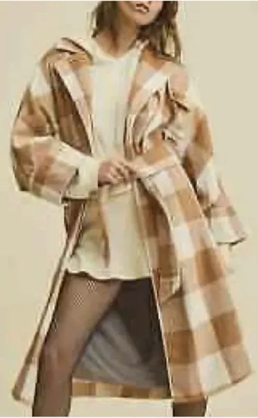 Шерстяное пальто Free People Penelope в клетку с галстуком на талии, длинное коричнево-белое на подкладке XS, НОВИНКА