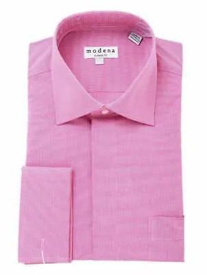 Мужская классическая рубашка из смеси хлопка розового цвета с французскими манжетами и узором «гусиные лапки»