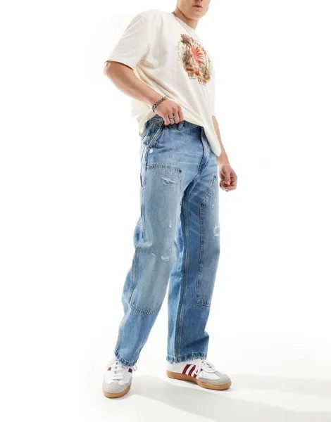 Синие джинсы с двойным коленом Pull&Bear