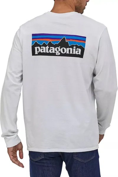 Мужская футболка Patagonia P-6 с логотипом Responsibili и длинными рукавами, белый