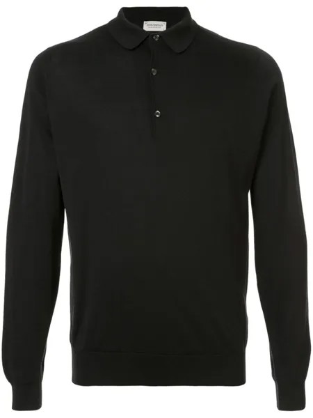 John Smedley рубашка-поло с длинными рукавами, черный