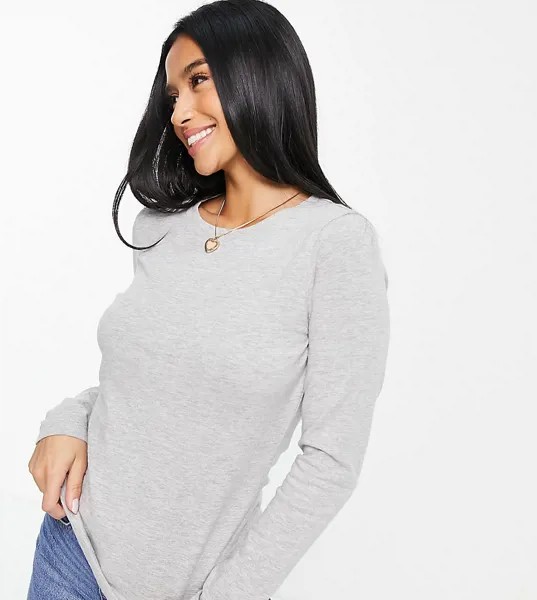 Серый меланжевый лонгслив узкого кроя ASOS DESIGN Petite Ultimate