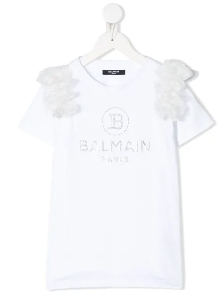 Balmain Kids футболка с короткими рукавами и декорированным логотипом
