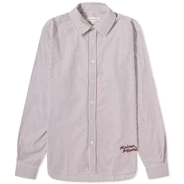 Рубашка Maison Kitsune Handwriting Logo Classic Stripe, цвет White & Red