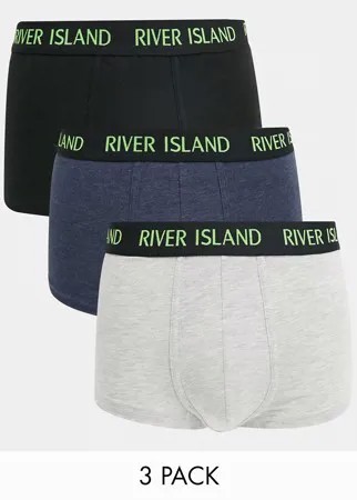 Набор из 3 пар трусов-хипстеров с неоновой отделкой на поясе River Island-Серый