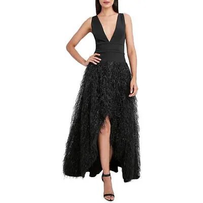 BCBGMAXAZRIA Женское вечернее платье Hi-Low с черными перьями 2 BHFO 5067