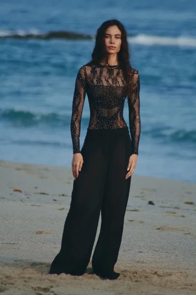Бесшовное боди со стразами ZARA, черный
