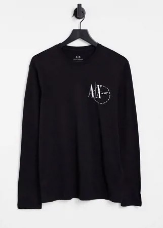 Черный лонгслив с круглым принтом логотипа Armani Exchange AX-Черный цвет