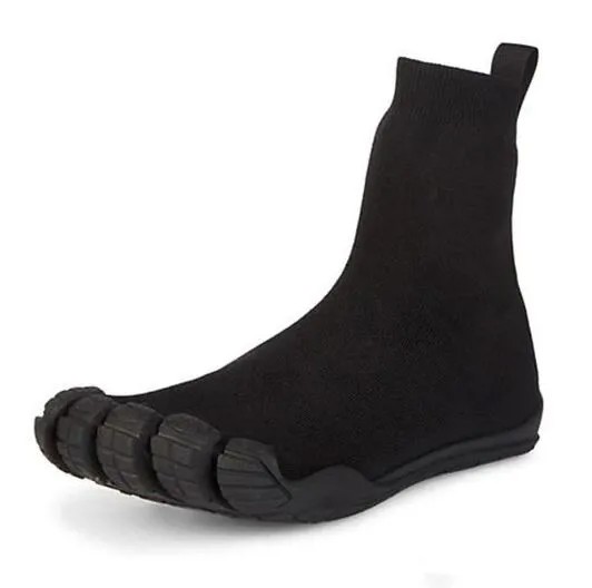 Высокие ботинки с разрезом на пальцах для мужчин, черные вязаные, эластичная ткань, без застежки, дышащие, короткие сапоги