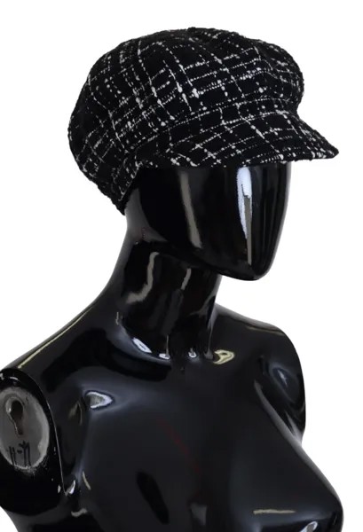 DOLCE - GABBANA Шляпа Черная твидовая клетчатая кепка с логотипом DG Cabbie Cap s.57 / S 500usd