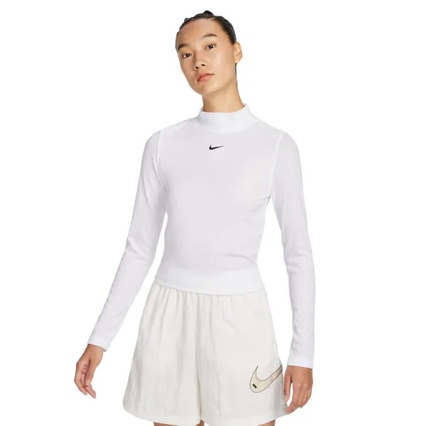 Лонгслив Nike Sportswear Essential Ribbed Mock-Neck, белый/черный