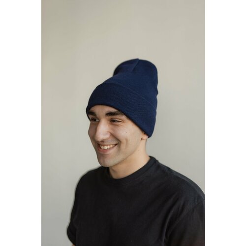 Шапка бини  мужская шапка унисекс вязанная демисезонная, хлопок, вязаная, размер one size, синий