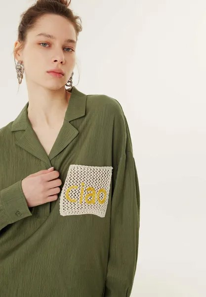 Блузка With Contrast Pockets Twist, зеленая