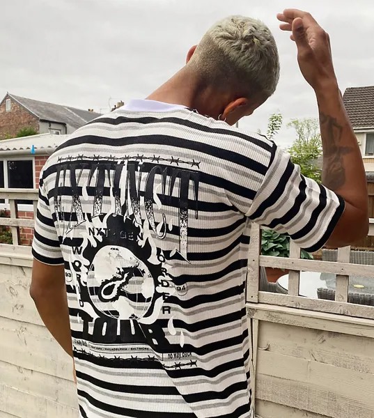 Футболка в полоску с логотипом и принтом на спине Reclaimed Vintage-Желтый