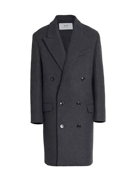 Двубортное пальто из натуральной шерсти Ami Paris, серый