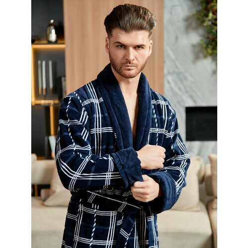 Халат LIDER TEKSTIL, размер XL, темно-синий/белый