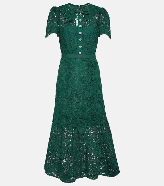 Кружевное платье миди А-силуэта SELF-PORTRAIT, зеленый