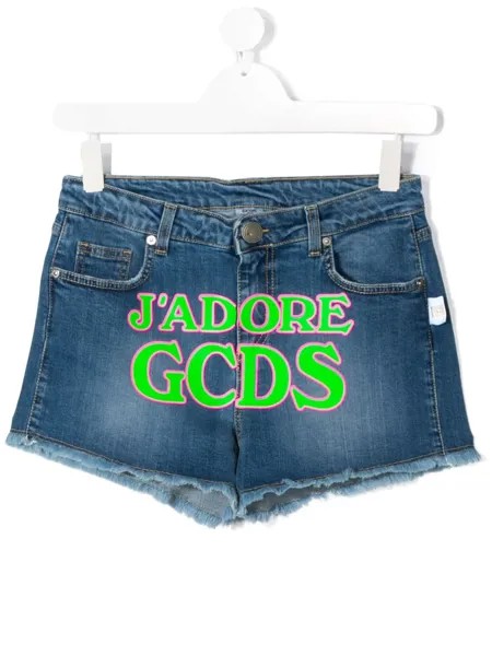 Gcds Kids джинсовые шорты J'Adore с принтом