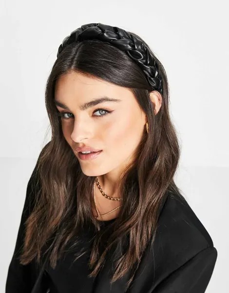 Плетеный ободок из искусственной кожи ASOS DESIGN-Черный