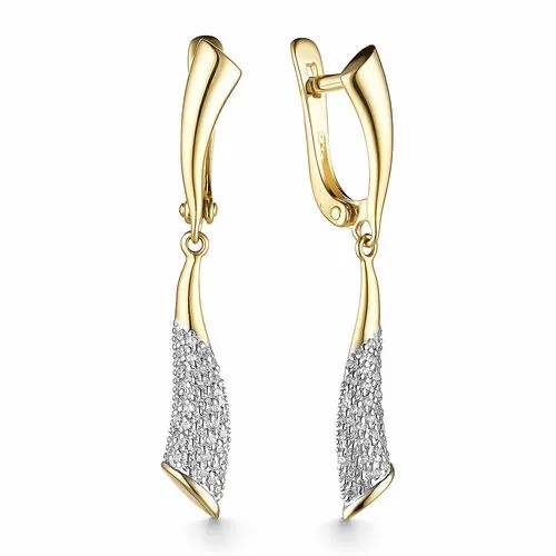 Серьги Яхонт, желтое золото, 585 проба, фианит, , бесцветный