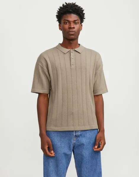 Jack & Jones — бежевая трикотажная рубашка-поло оверсайз