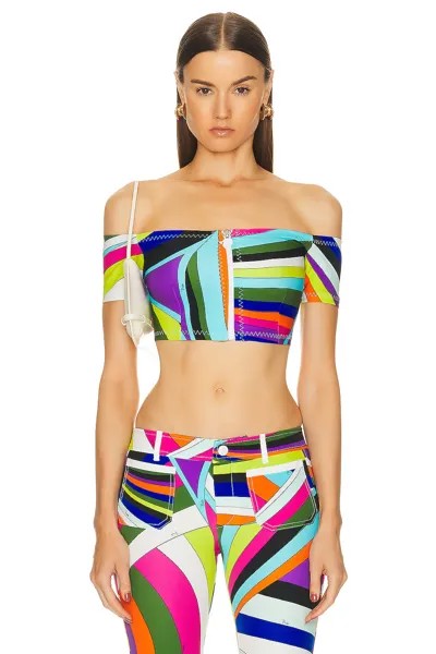 Топ Emilio Pucci Off The Shoulder Crop, цвет Turchese & Viola