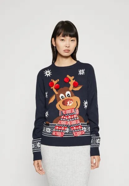 Свитшот Vero Moda VMFROSTYDEER O NECK XMAS, темно-синий/снежно-белый/красный