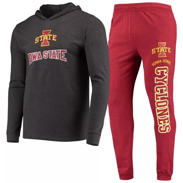 Мужская футболка с капюшоном Concepts Sport Cardinal/темно-серый Iowa State Cyclones Meter, футболка с капюшоном и брюки для бега, комплект для сна