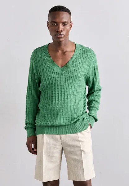 Джемпер CASHMERE MIX BLEND RIB & CABLE V NECK KNITID, темно-зеленый
