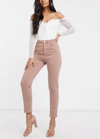 Светло-розовые джинсы слим в винтажном стиле с завышенной талией ASOS DESIGN-Коричневый