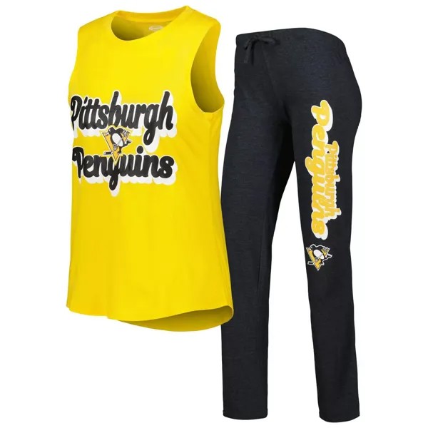 Женский спортивный топ и брюки для сна Pittsburgh Penguins Meter золотого/черного цвета