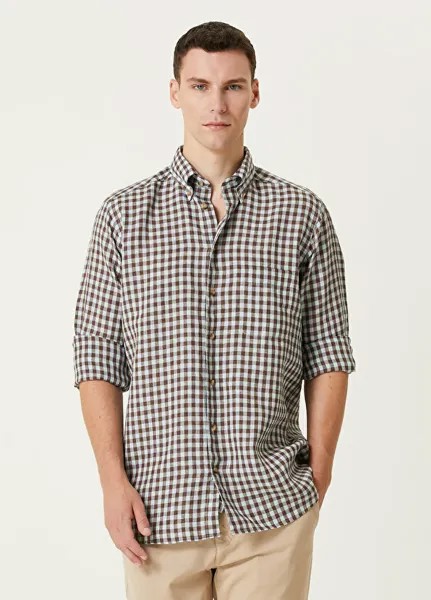 Льняная рубашка с узором в клетку Gingham Eton, коричневый